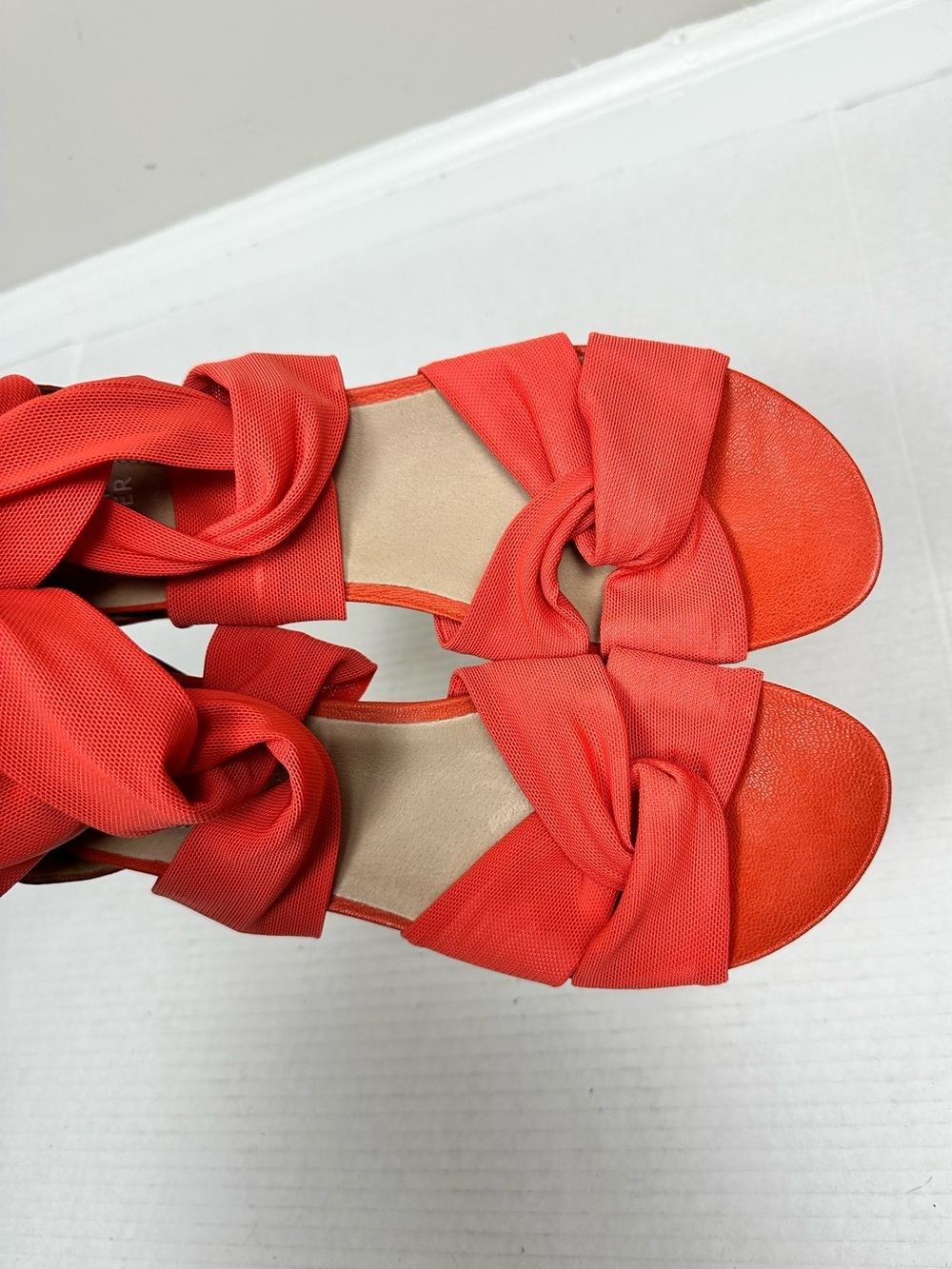 Eileen Fisher Zanya Wedge Sandal Leather Stretch Mesh Strap Red Orange Size 8.0 - Picture 4 of 13